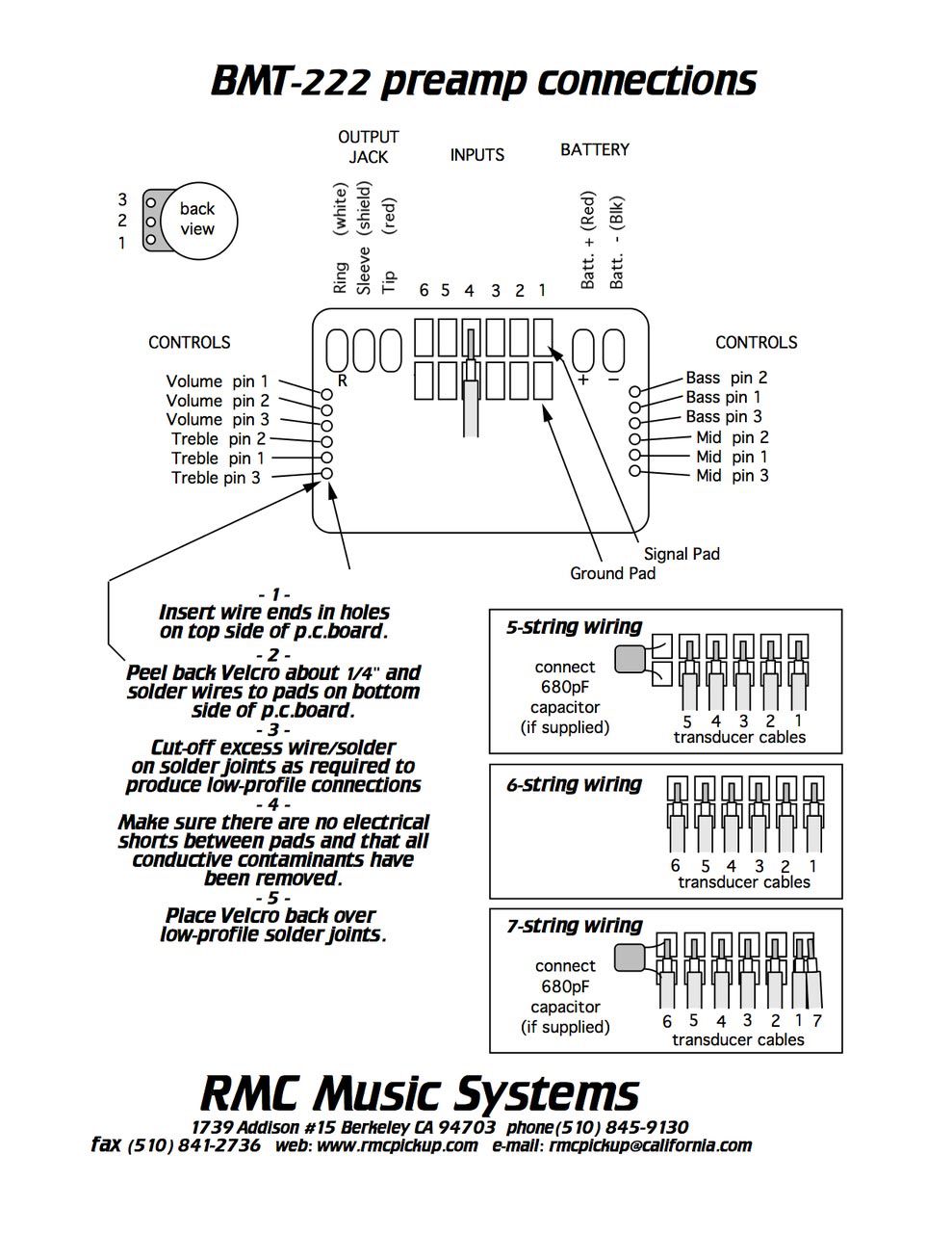 Captador RMC p/ Cavaco e Preamp interno BMT-222G - SOLO MUSICAL