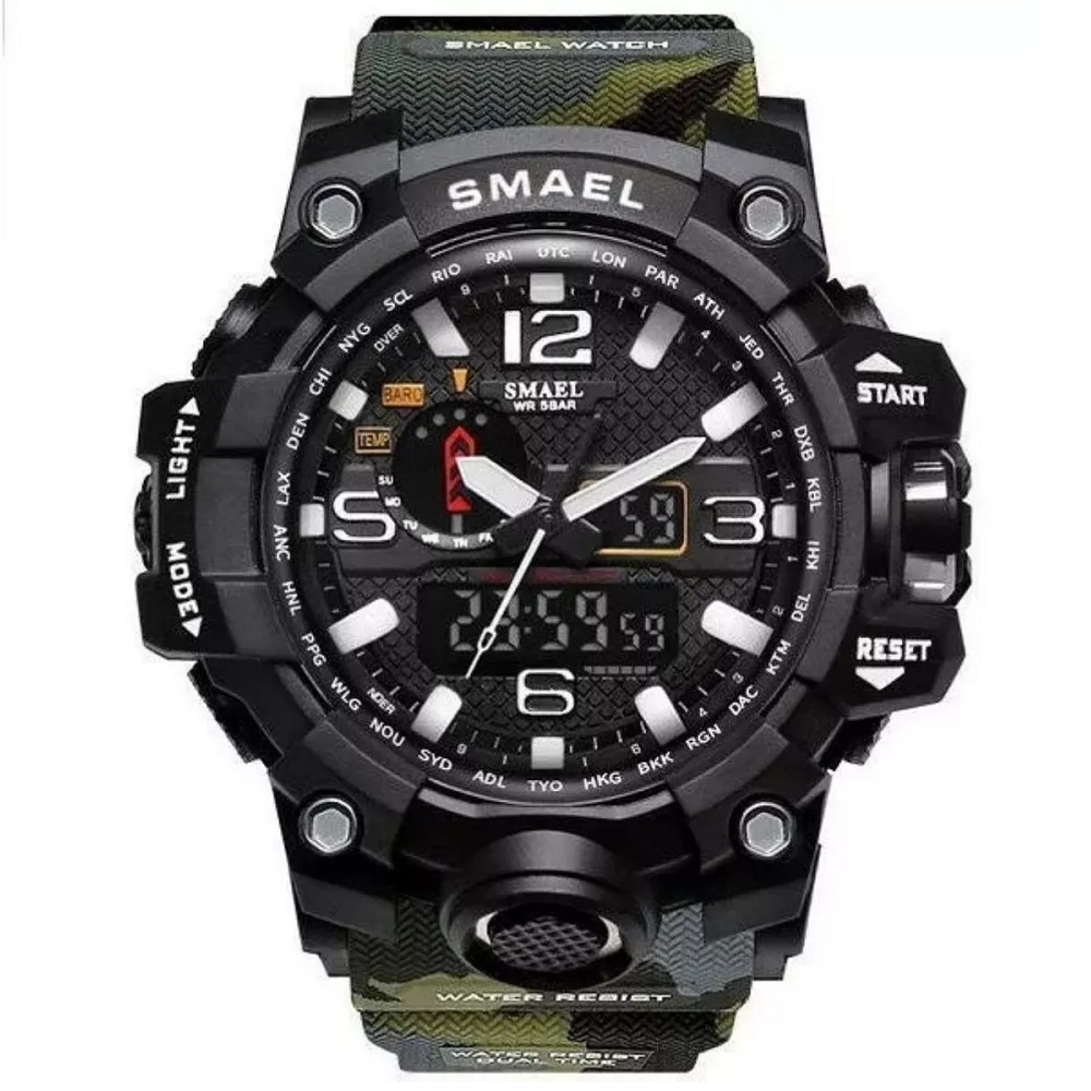 Relógio Esportivo Militar Shock Smael 1545 Camuflado Verde Exército