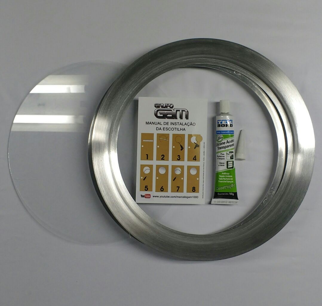 kit escotilha escovada em alumínio 39,5/46 cm com vidro incolor e silicone