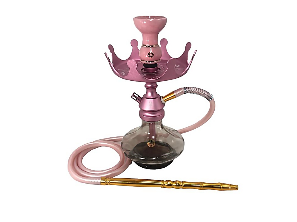 Narguile Anúbis Velvet Rosé, vaso Aladin Shisha Glass, mangueira silicone, piteira alumínio, rosh Amazon e prato Realeza
