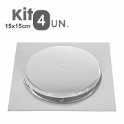 Kit 4 Ralos Click Inteligente 15x15 Aço Inox Pop Up Banheiro Lavabo Casa