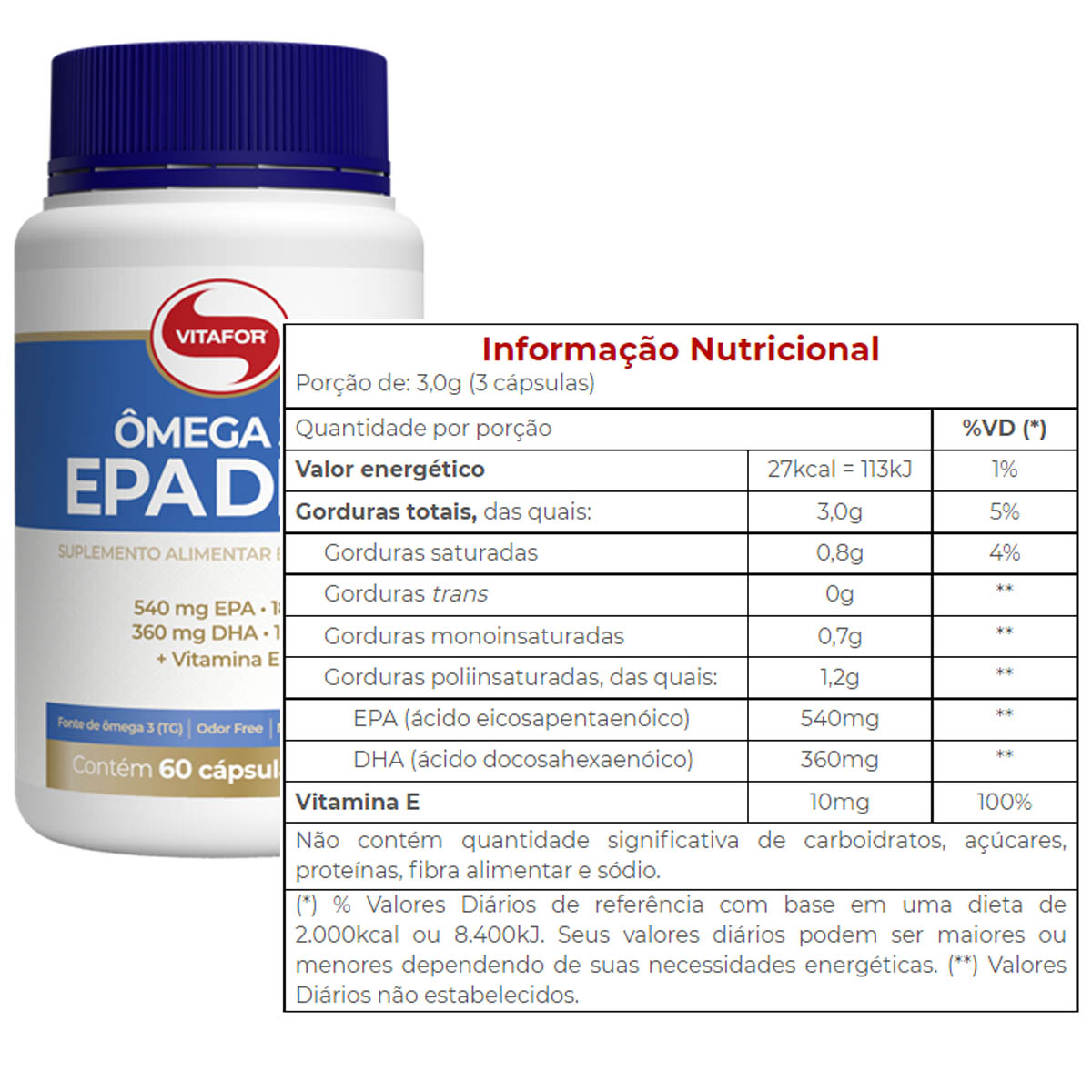 Omega 3 EPA DHA 60 Cápsulas - Vitafor