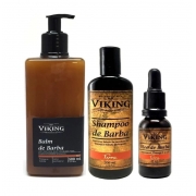 Kit Premium Barba - Óleo, Shampoo e Balm 500 ml - Pente - Viking