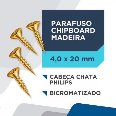 PARAFUSO CHIPBOARD MADEIRA CABEÇA CHATA PHILIPS 4,0X20MM C/500 PEÇAS