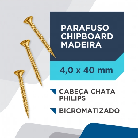 PARAFUSO CHIPBOARD MADEIRA CABEÇA CHATA PHILIPS 4,0X40MM C/500 PEÇAS