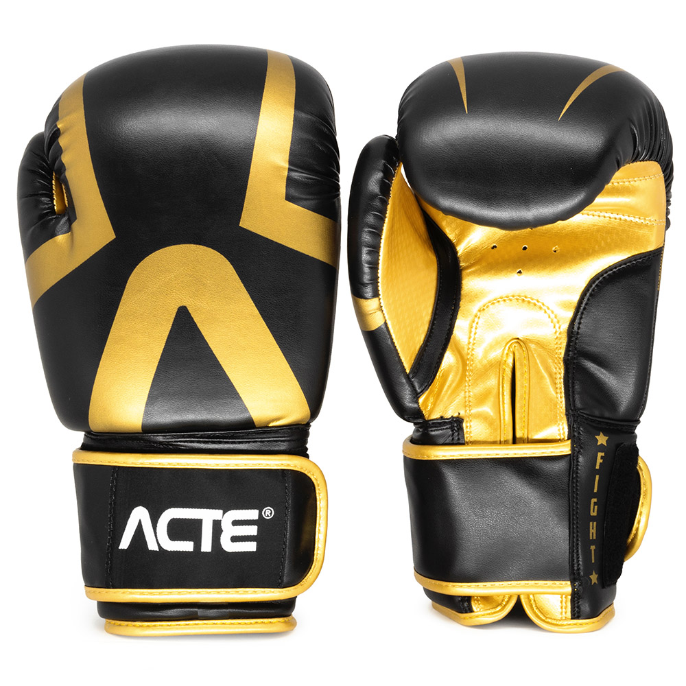 Luva de Boxe e Muay Thai Premium Preto e Dourado 12OZ P13-12 Acte Sports