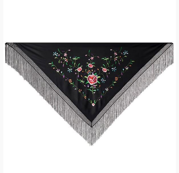 XALE ESPANHOL bordado 170x80 preto colorido flor mantón flamenco cigano