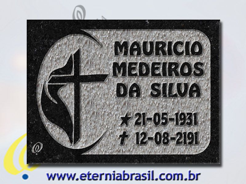 Placa Lápide Cruz Igreja Metodista  30x40cm 1 Nome, datas e mensagem Modelo 6010