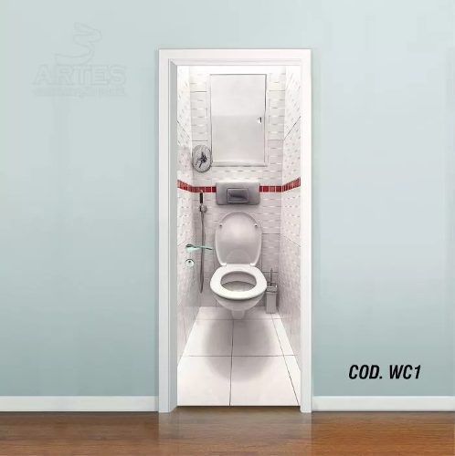 Adesivo De Porta Banheiro Toilet 3D