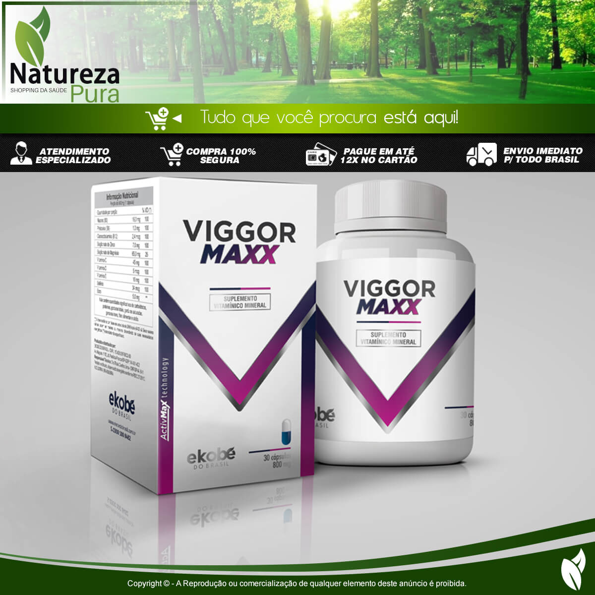 Viggor Maxx para homens e mulheres 30 cápsulas de 810 mg