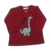 Camiseta Manga Longa Vermelha Dinossauro 