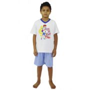 Pijama Infantil 100% Algodão - Rei Davi - Azul Xadrez - Verão