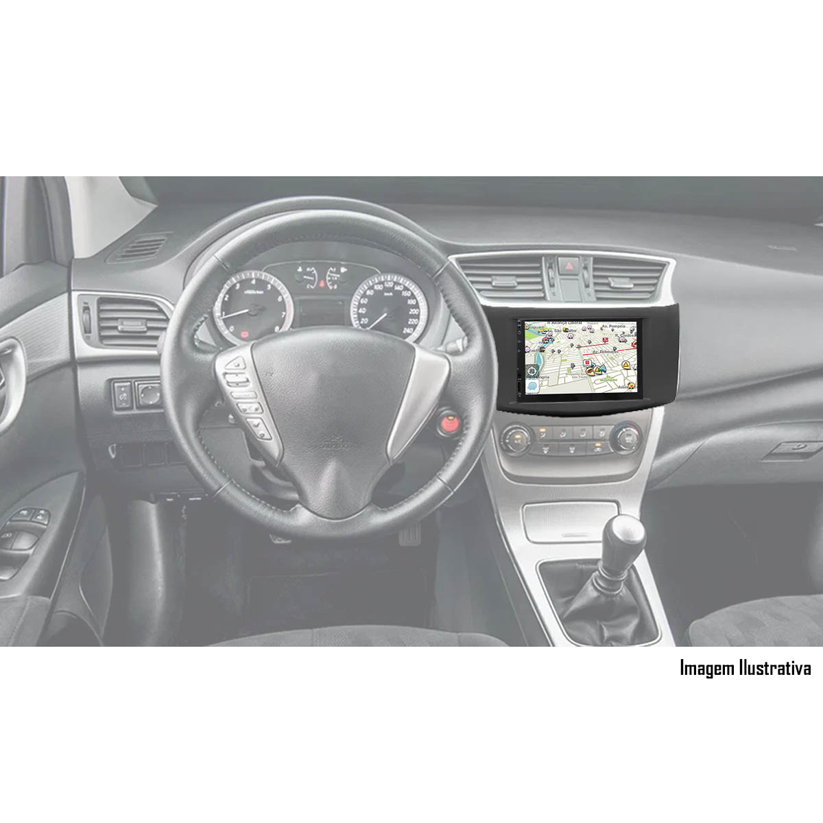 Multimídia Nissan Sentra 2014 em Diante Espelhamento Bluetooth USB SD Card + Moldura + Câmera Borboleta + Chicote + Adaptador de Antena