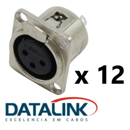 Kit 12 Plug Xlr Femea De Painel Dlk Datalink Conector Canon