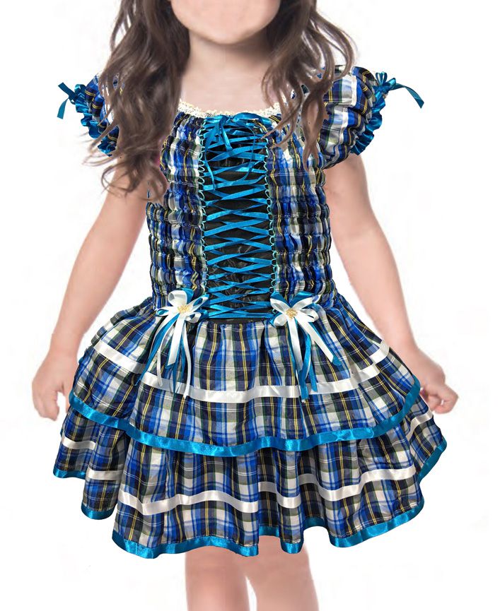 Vestido Festa Junina Caipira Xadrez Infantil Azul
