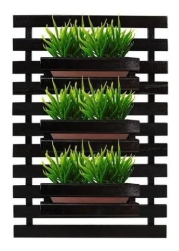 Painel Treliça Floreira jardim vertical com 3 cachepôs 60x80 Preto