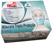 MASCARA FACIAL DE TRIPLA PROTEÇÃO COM ELÁSTICO ANVISA FAB CAIXA COM 50 
