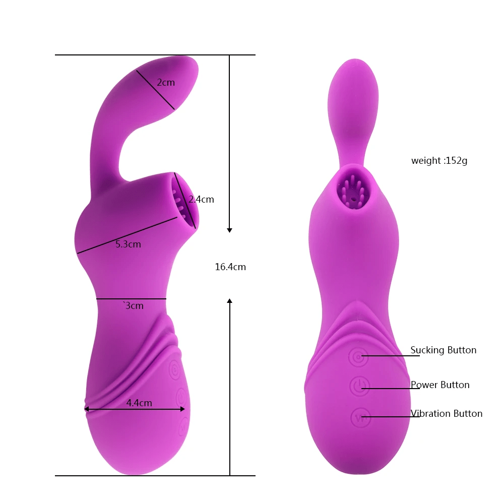 Vibrador sugador com estimulador clitoriano recarregável