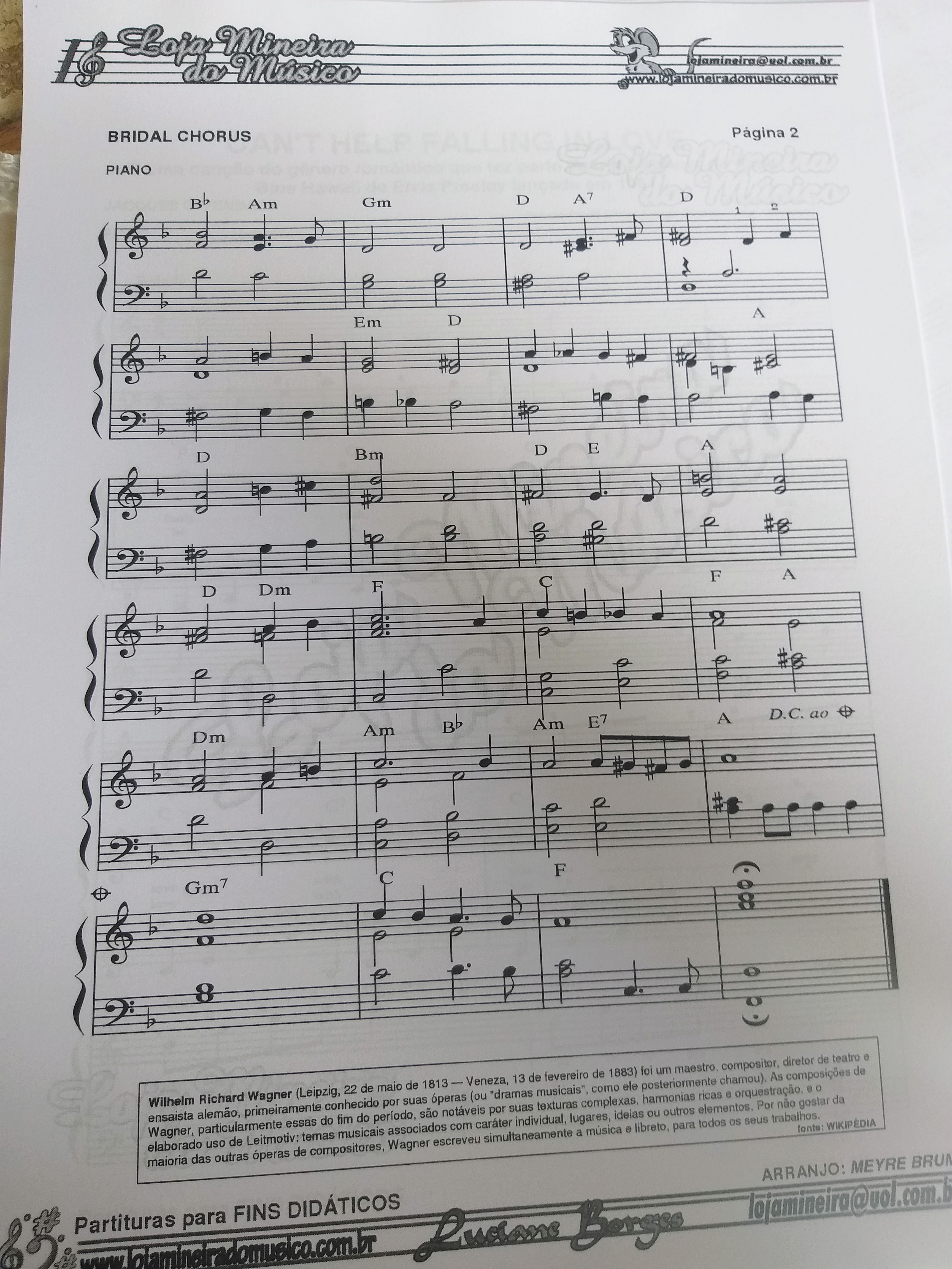 Bridal Chorus Partitura de Piano para iniciante em PDF para Piano