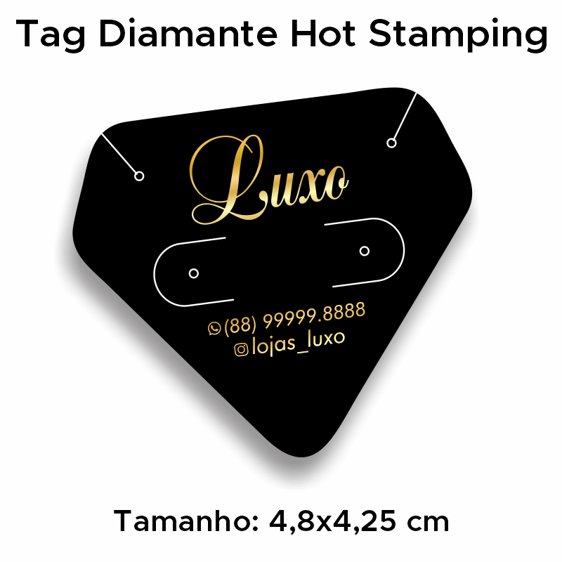Tag Diamante Hot Stamping para Joias Brincos - 4,8x4,25 cm