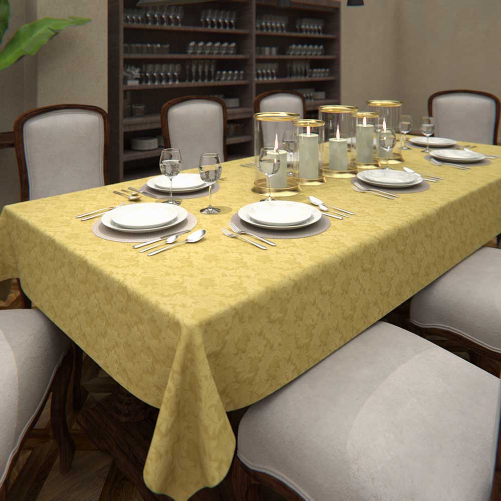toalha de mesa jacquard dourada para decorar o ambiente