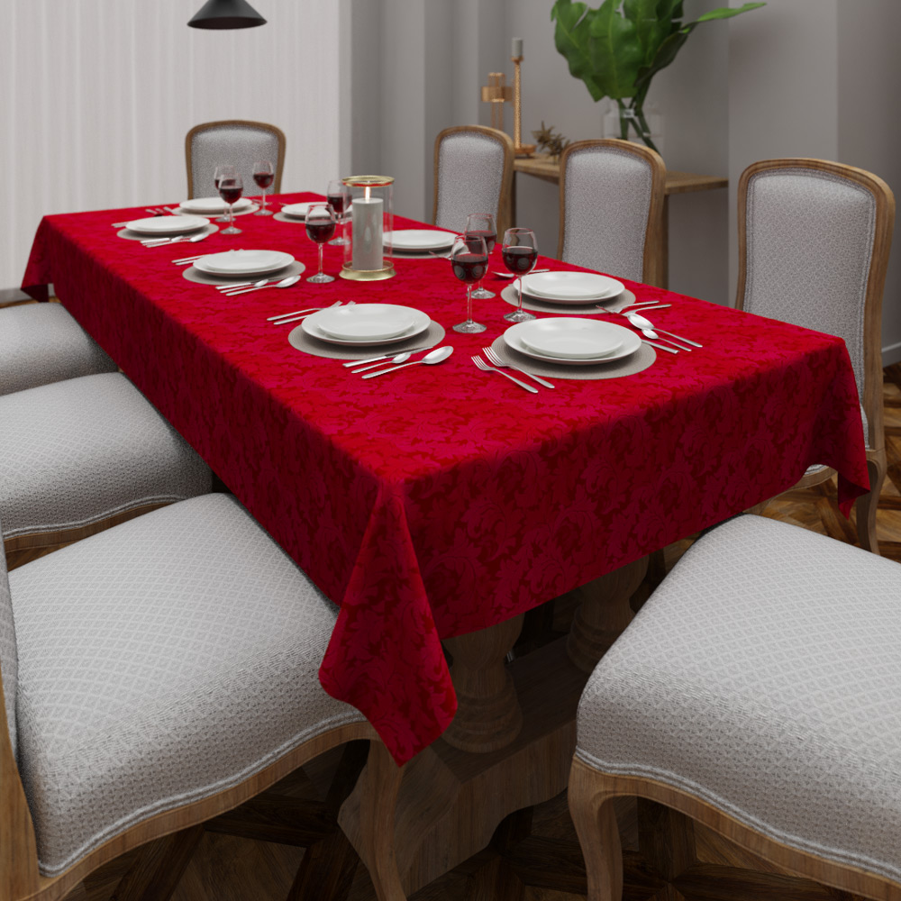 toalha de mesa jacquard vermelha retangular 10 lugares