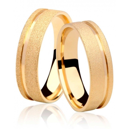 Alianças de casamento Emotion v ouro 18k diamantada e friso polido (5mm)