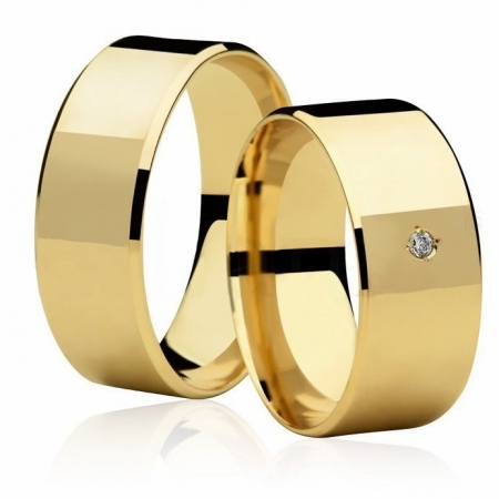 Aliança de Casamento Larga Ouro 18k e Diamante de 1,5 Pontos- Unitária  (8mm)