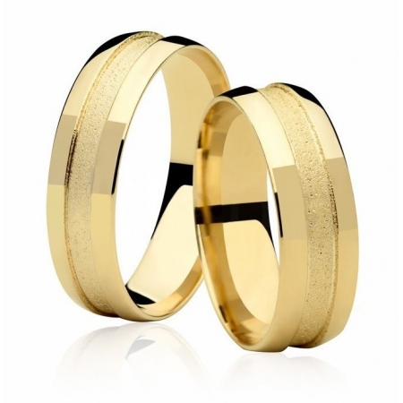 Alianças de casamento ouro 18k friso central diamantado (6mm)