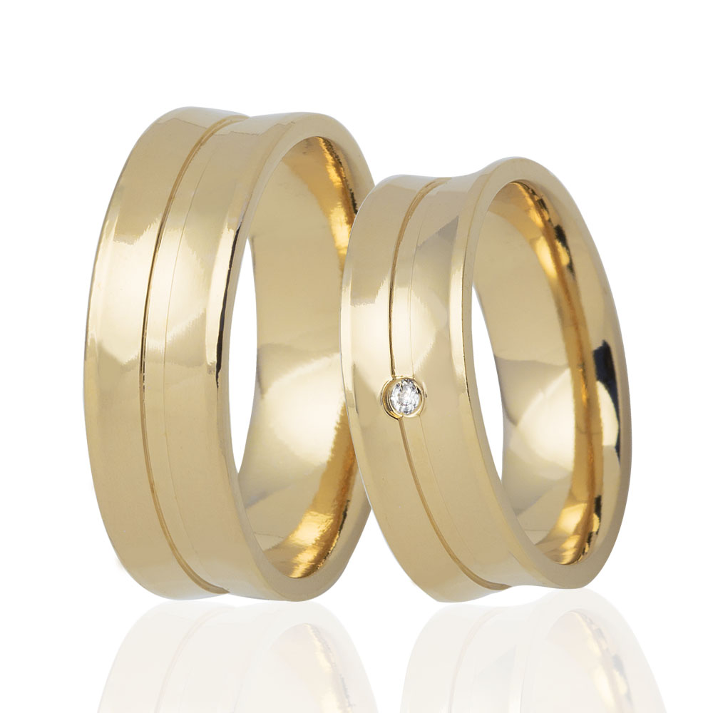 Aliança Côncava de Casamento em Ouro 18k e Diamante - Unitária (5.5mm)