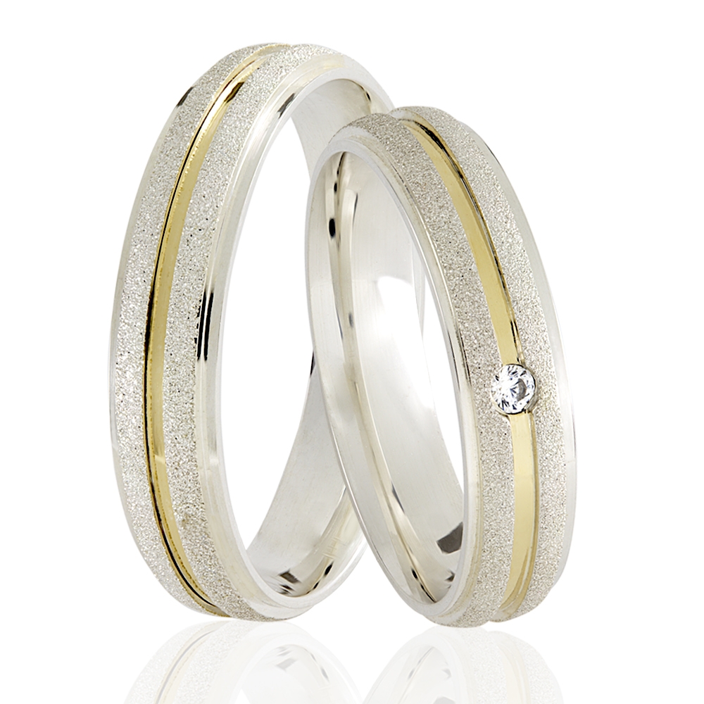 Alianças Namoro Prata e Fio de Ouro Diamantada (5,5 mm)