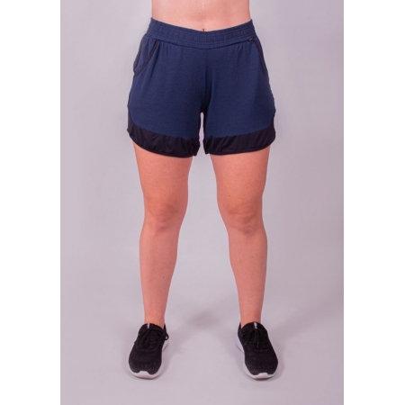 Shorts Fitness Feminino Sobreposto Azul Marinho Com detalhe Preto