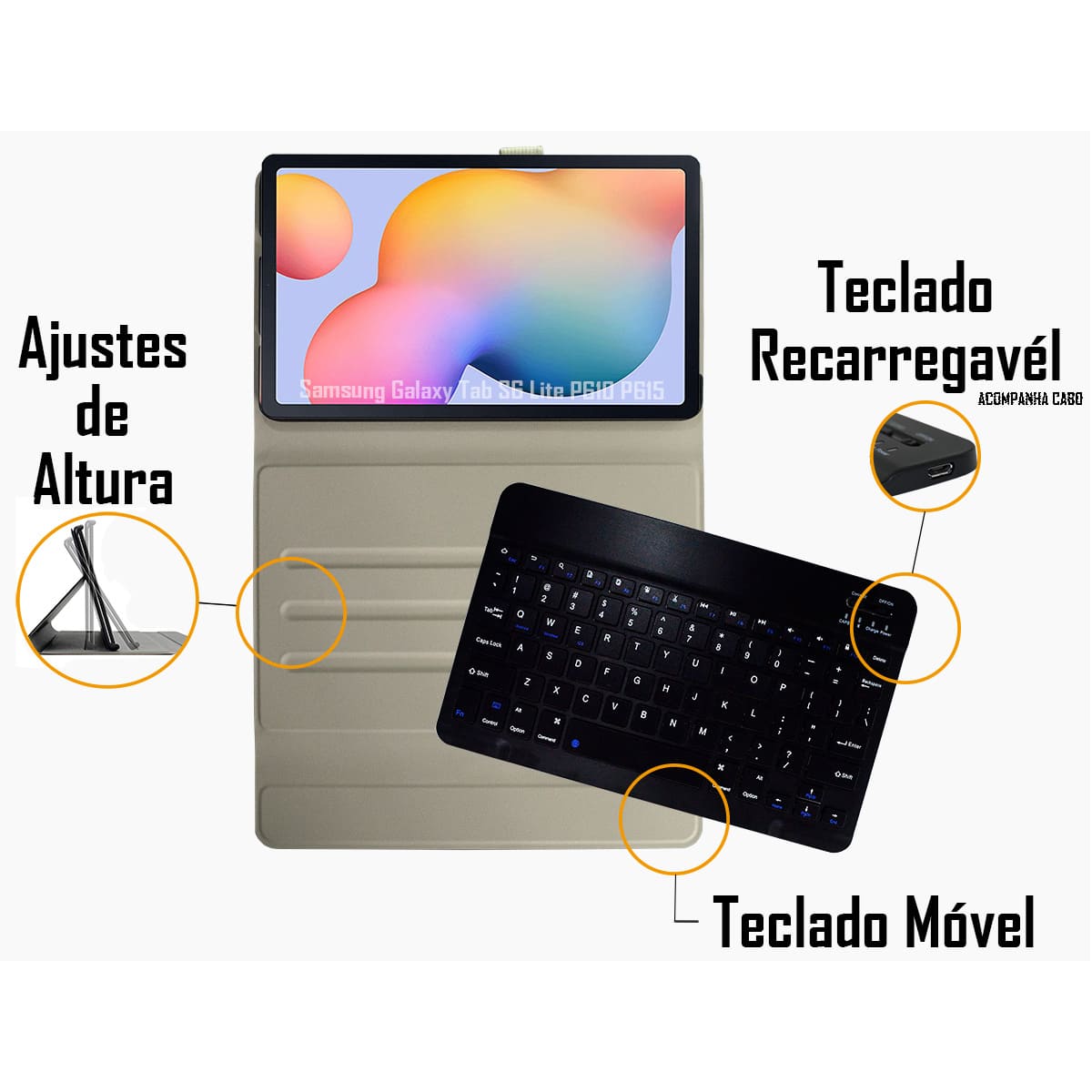 Capa Carteira Executiva (compatível c/ teclado) - Samsung Galaxy Tab S6 Lite - P610 / P615 (Tela 10.4)