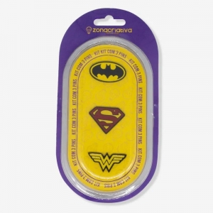 Kit de Pins Escudo Super Homem, Mulher Maravilha e Batman - DC Comics