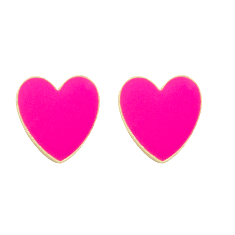 Brinco De Metal Coração Esmaltado - Pink
