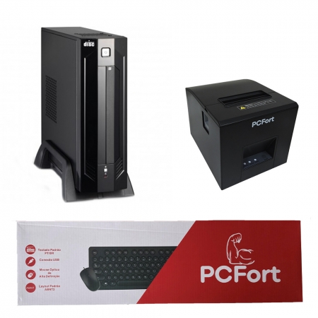 Computador PCFort  J1800I-C/BR Processador Dual Core 4GB DDR3 SSD 120GB + Impressora Térmica PC Fort + Teclado e mouse