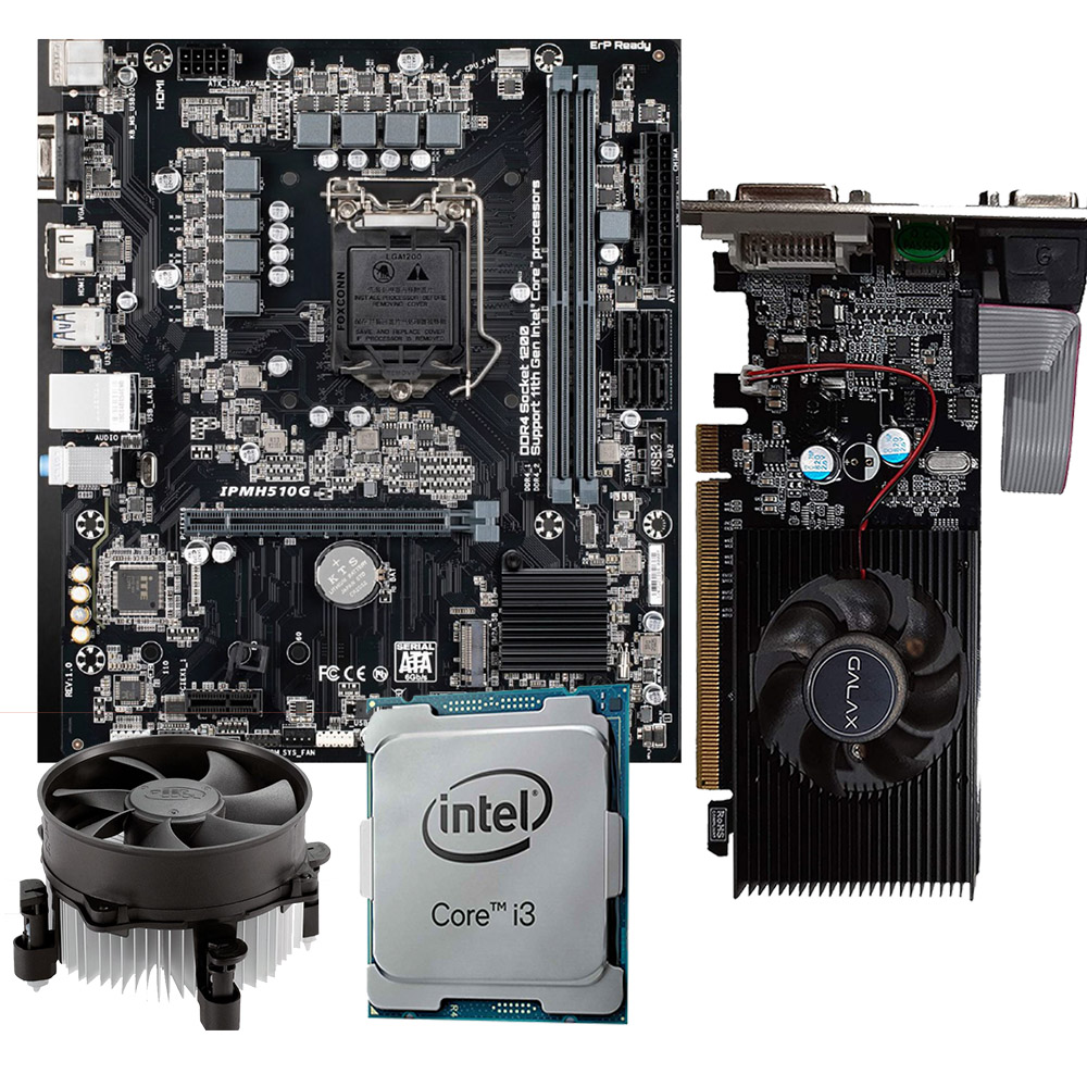 Kit Upgrade Processador I3 10100F + Placa Mae Pcware H510-G DDR4 Lga 1200 + Placa De Video Galax GT 210 1GB + Cooler 
