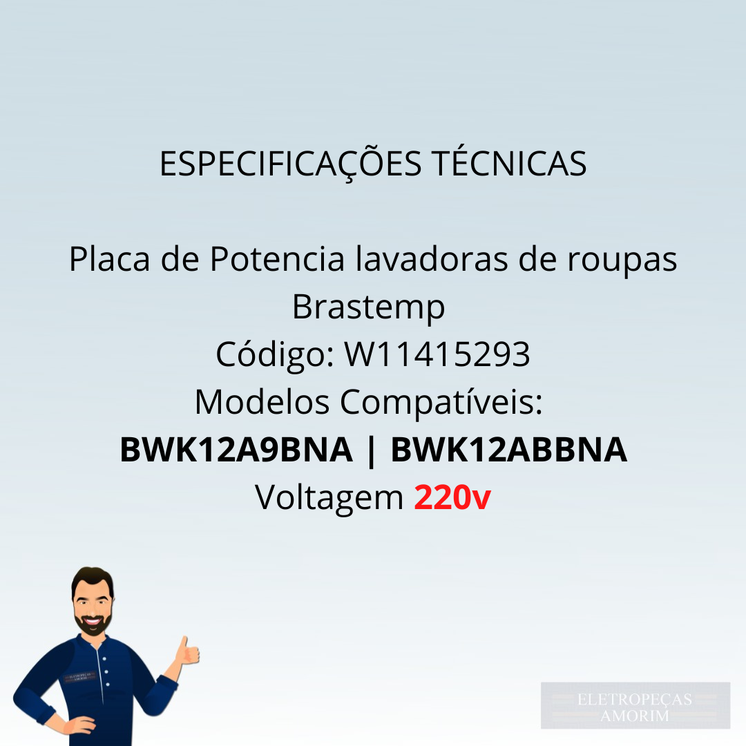 Placa Potência Lavadora Brastemp BWK12ABB W11415293 Original