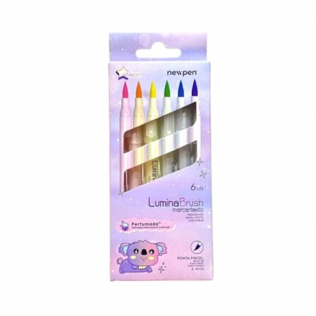Marca Texto Brush Lumina Neon Glitter kit c/6 - Newpen