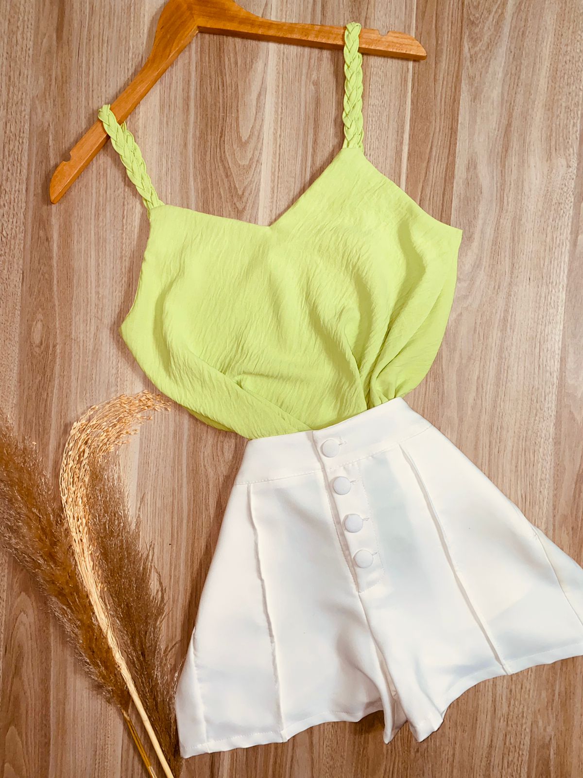 Blusa Alcinha Fashion Trançada Verde Limão