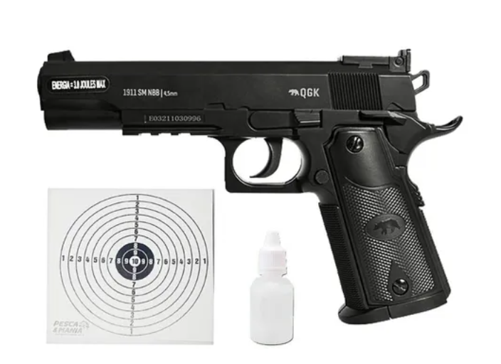 Pistola Co2 Colt 1911 Nbb 4,5mm Qgk + Alvo 14x14 + Silicone