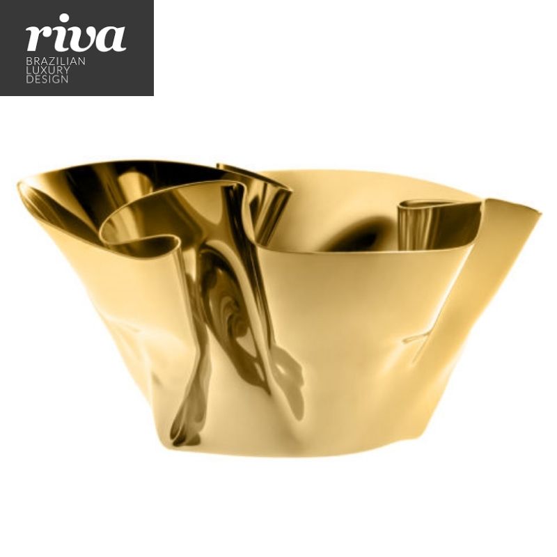 Cachepot Fiori  Inox Revestido em ouro 24k Riva