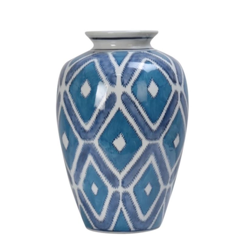 Vaso de Porcelana Geométrica Azul