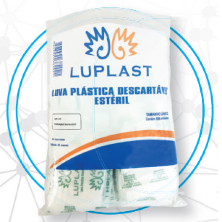 Luva plástica estéril Luplast c/ 100 unidades