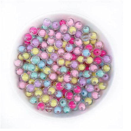 60 Miçangas bolinha com miolo colorido 8mm -  com furo passante