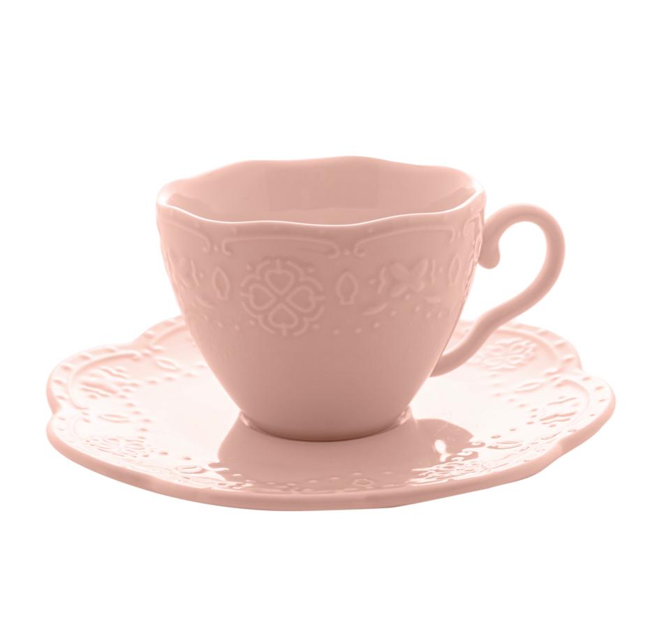Cj 4 xícaras café porcelana com pires Butterfly rosa
