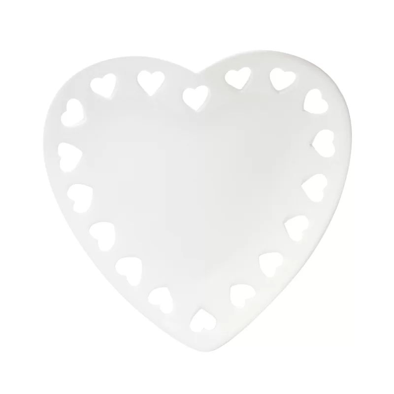Prato de Coração Vazado Branco 23x22 cm