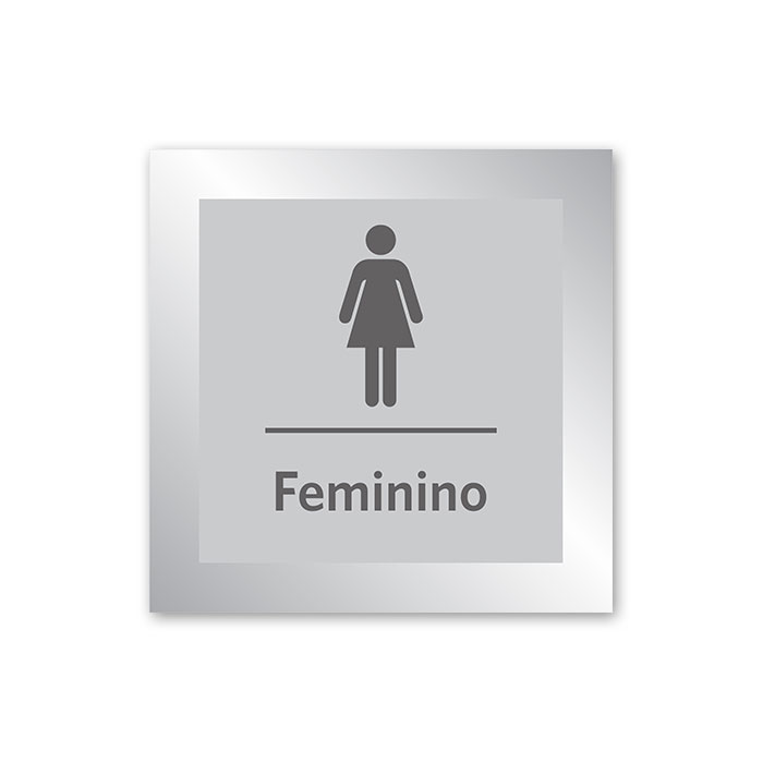 Placa para Banheiro Feminino - 14 X 14 cm - Prata - Em Estoque