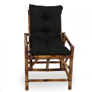 1 Cadeira de Bambu e Vime com Almofada Preta