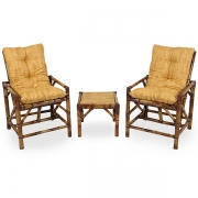 Kit Cadeiras de Bambu 2 Lugares com Almofadas Amarelo Mesclado